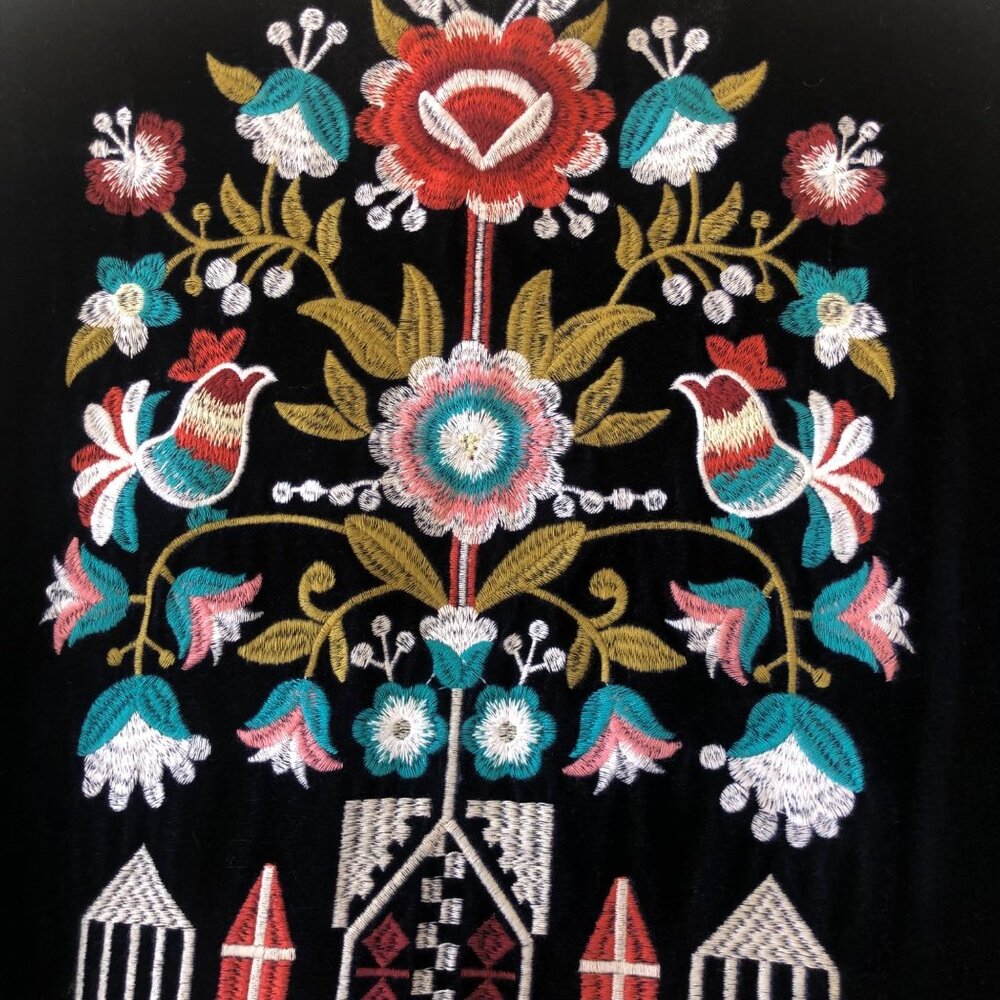 BD Collection Size M/L Velvet Embroidered Open Front Bell Sleeve Cardigan - Picture 13 of 15